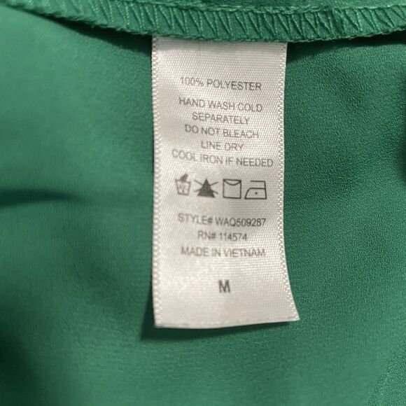 PLEIONE Blouse V-Neck Lantern Sleeve Shirt Green Womens Medium Flowy Boho Ruffle - Picture 10 of 10